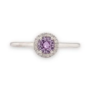 14K W Gold 0.05cttw Diamond 0.30cttw synthetic Alexandrite Halo Ring