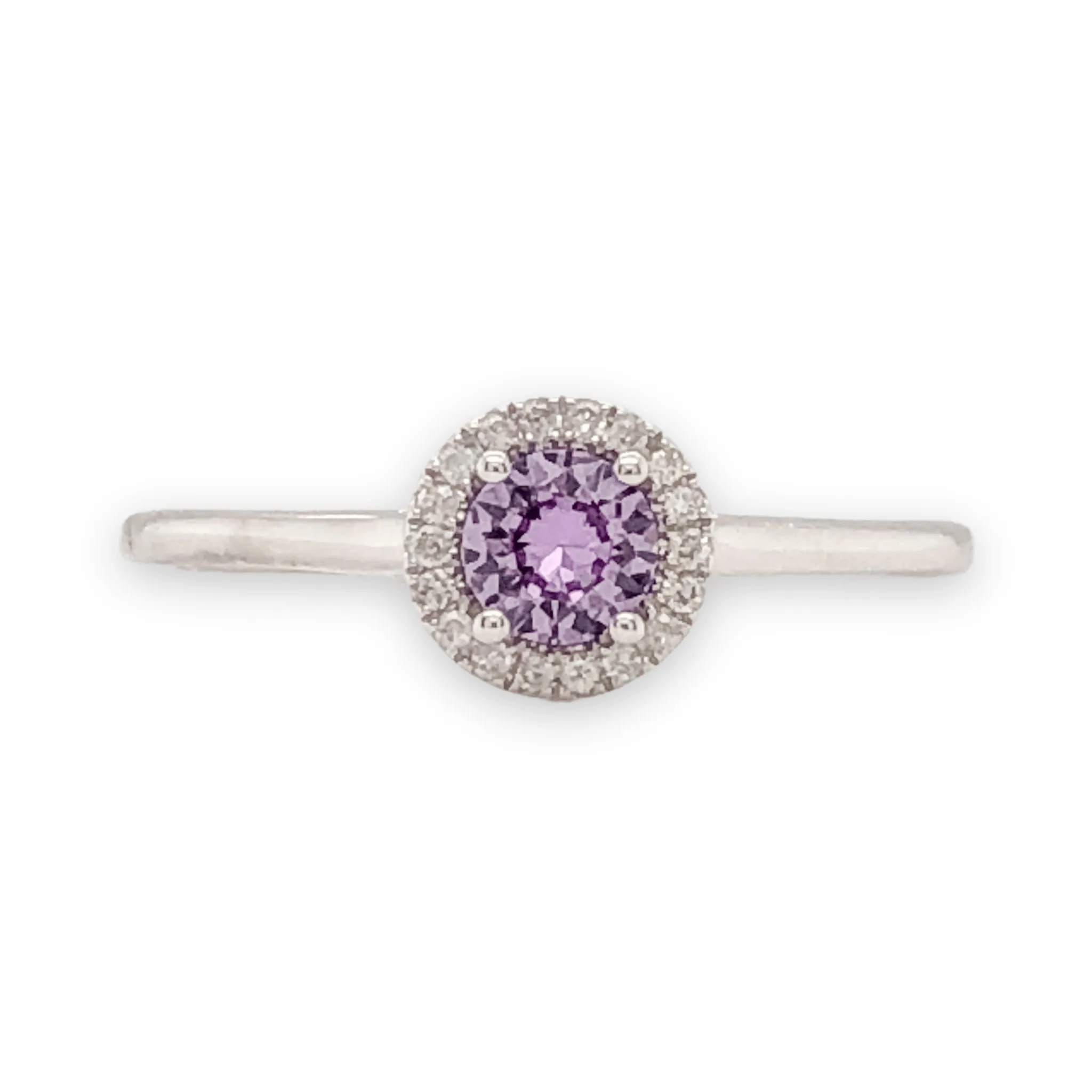 14K W Gold 0.05cttw Diamond 0.30cttw synthetic Alexandrite Halo Ring