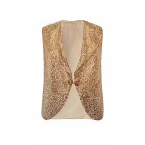 1930s Antique Silk Indian Waistcoat With Gold Brocade