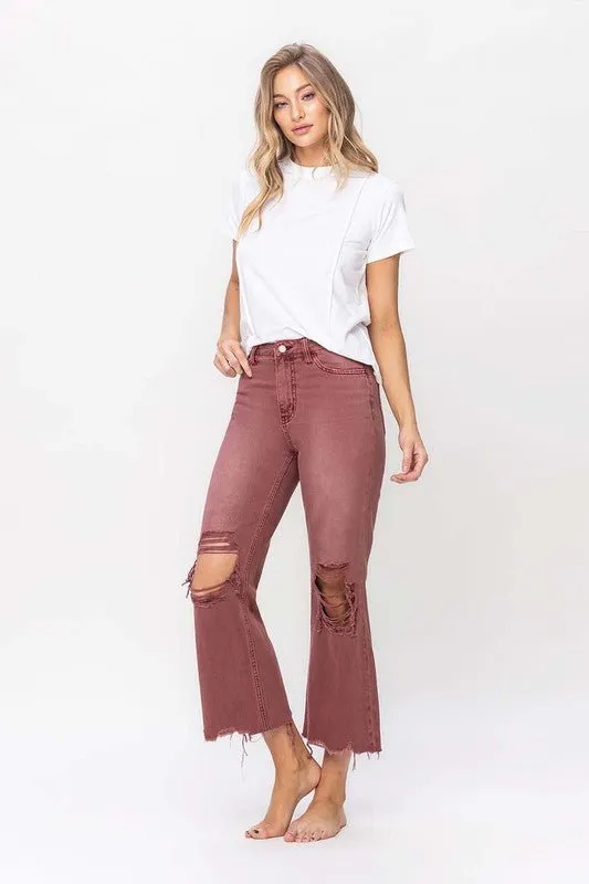 90's Vintage RUST BROWN High Rise Flare Denim