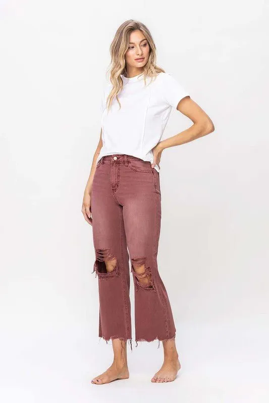 90's Vintage RUST BROWN High Rise Flare Denim