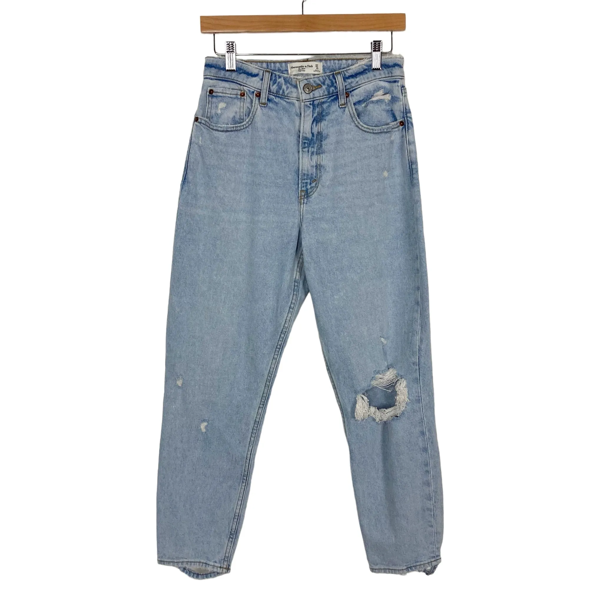 Abercrombie & Fitch Light Ripped Wash Curve Love High Rise Mom Jeans NWT- Size 27 (Inseam 26.5”, sold out online)