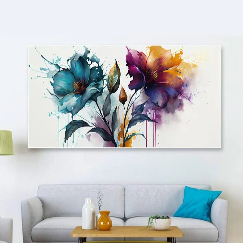 Abstract Multicolor Flowers Art Print Wall Painting  | 24 x 12 inches , 36 x 18 inches & 48 x 24 inches