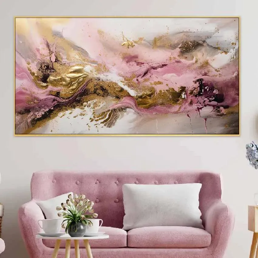 Abstract Pink & Gold Background Floating Frame Canvas Wall Painting  | 24 x 12 inches , 36 x 18 inches & 48 x 24 inches