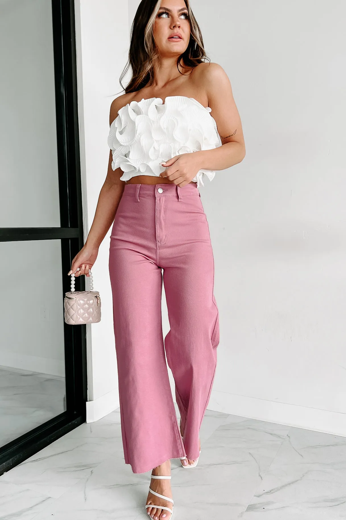 According To Plan High Rise Wide Leg Crop Jeans (Wild Rose)