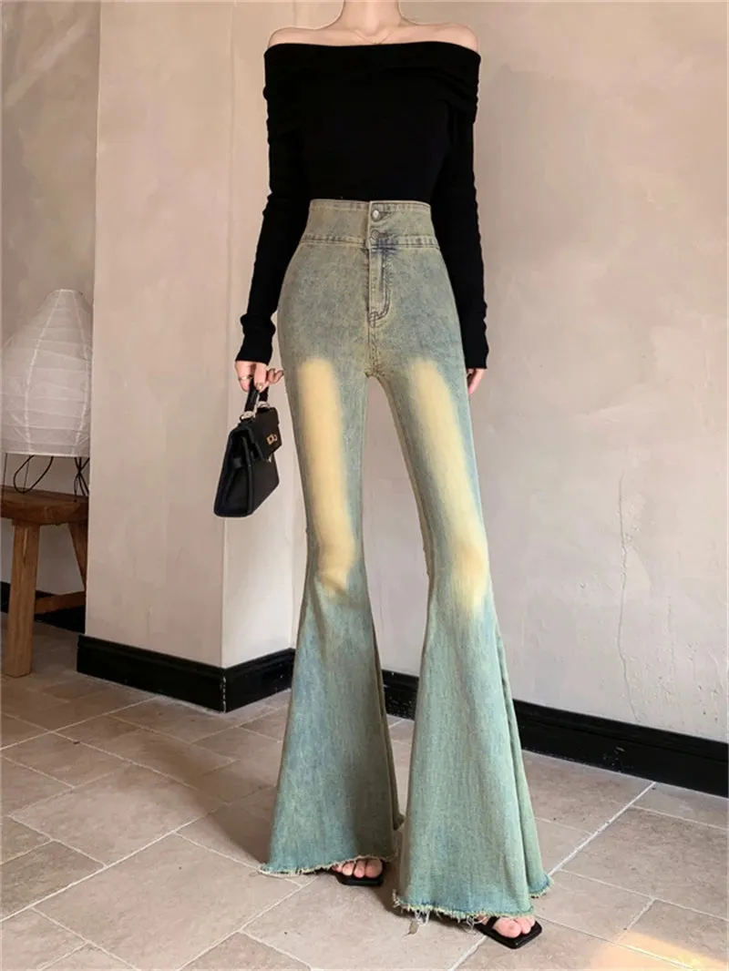 Aiertu Women's Y2k Flare Jeans Harajuku Aesthetic Denim Trousers Vintage Oversize Jean Pants Japanese 2000s Style Trashy Clothes 2024