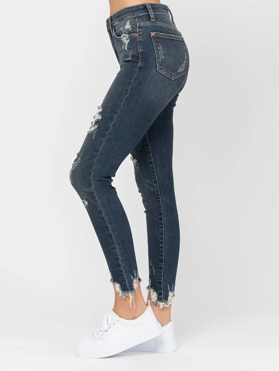 Aleah Mid-Rise Destroyed Hem Skinny by Judy Blue