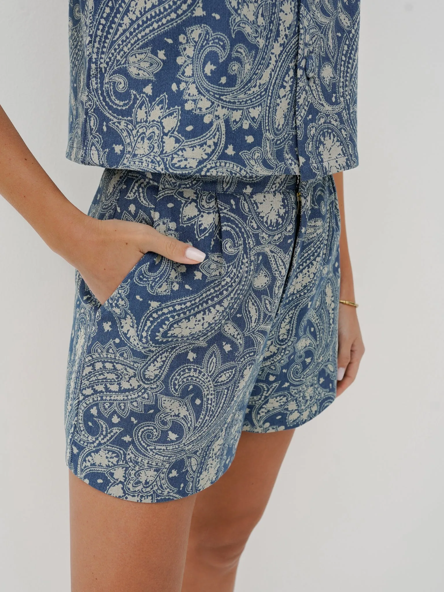 Alianna Printed Denim Shorts | Blue