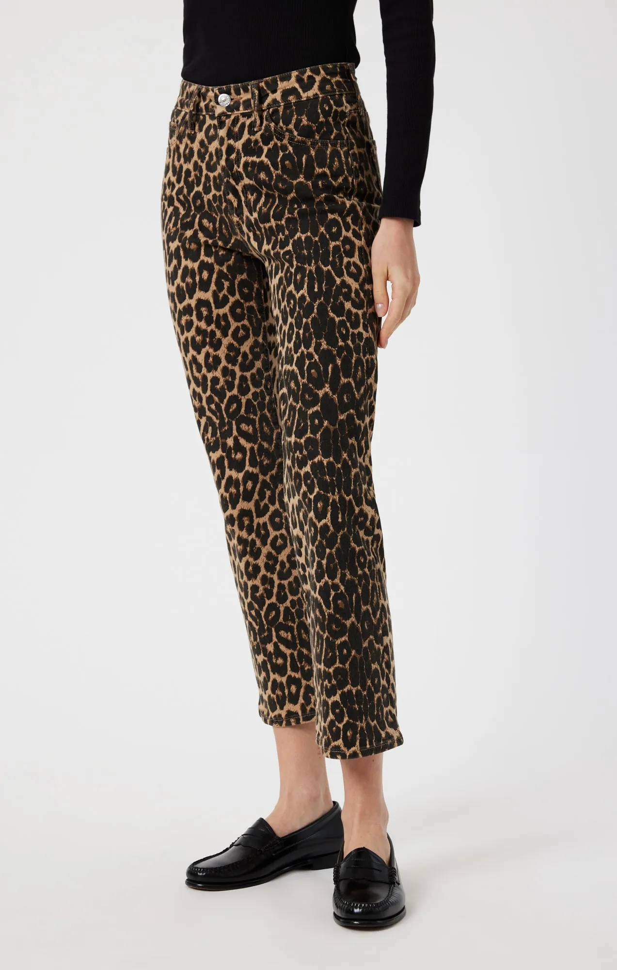 ANIKA CROP FLARE IN LEOPARD DENIM