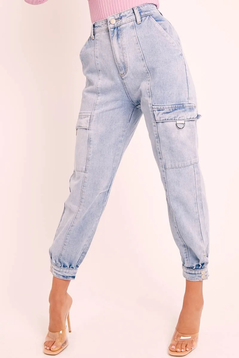 Blue Washed Cargo Pocket Denim Jeans - Madelaine