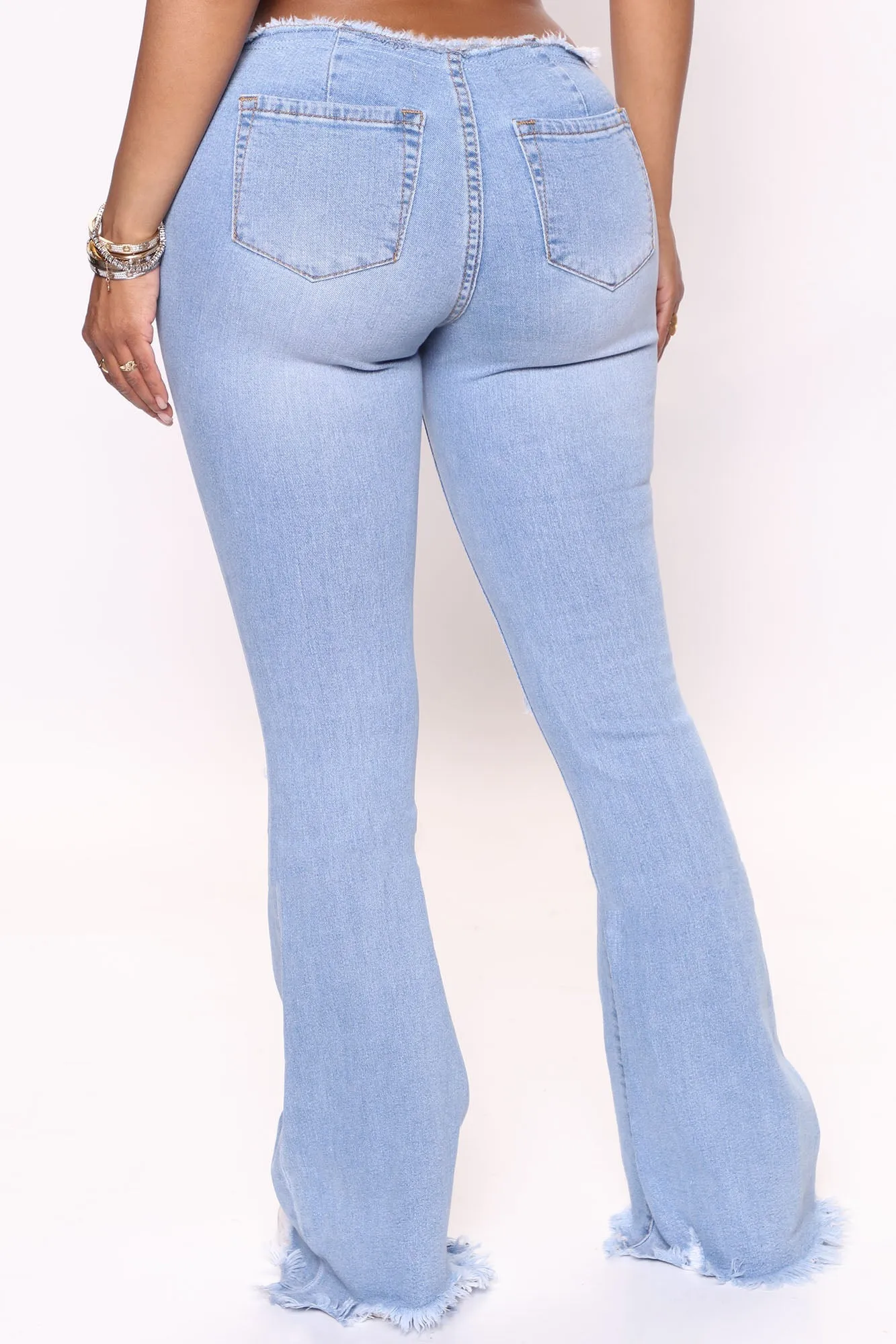 Britney Low Rise Ripped Flared Jeans - Light Blue Wash