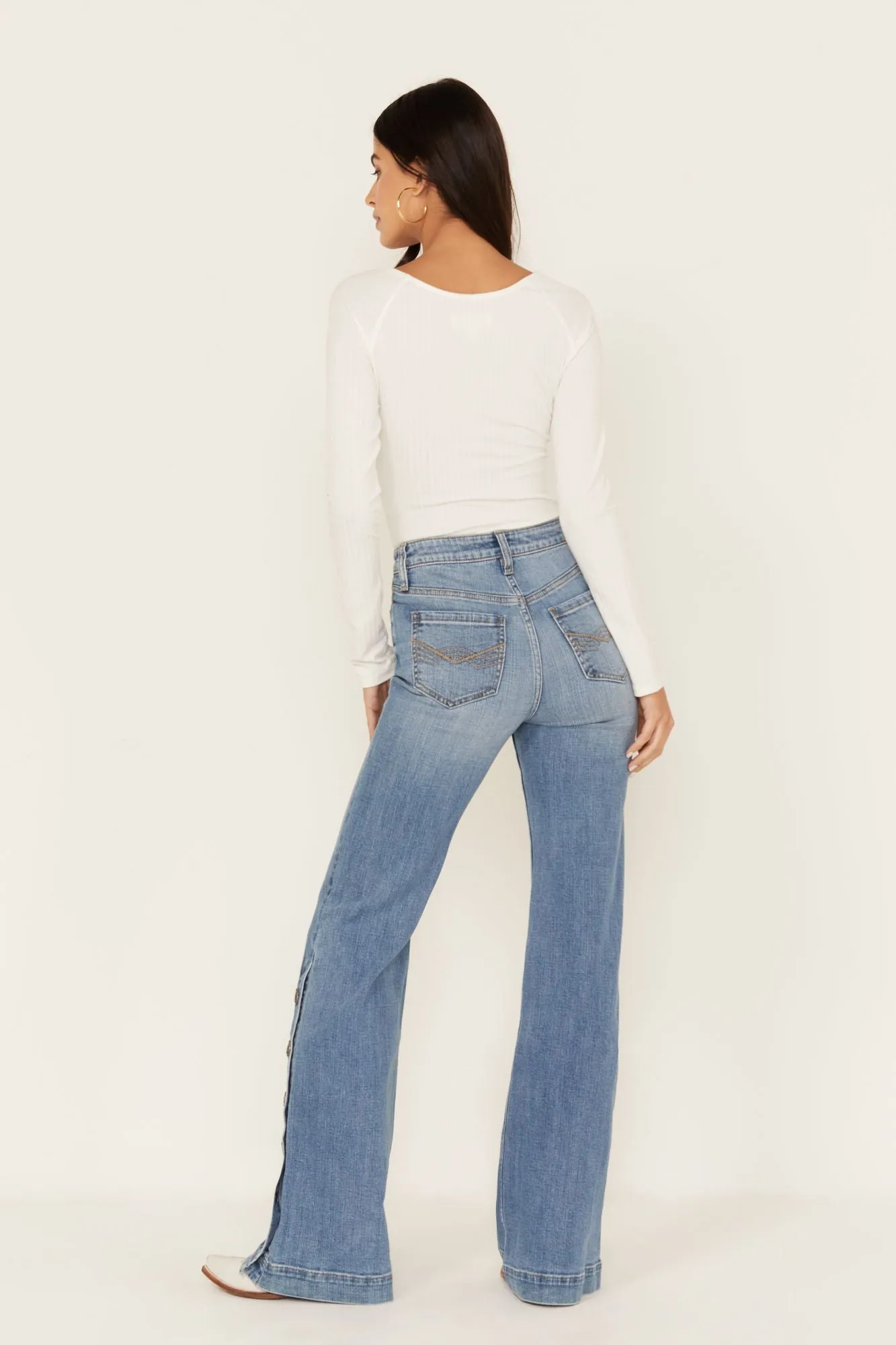 Burch Light Wash High Risin Snap Trouser Jeans