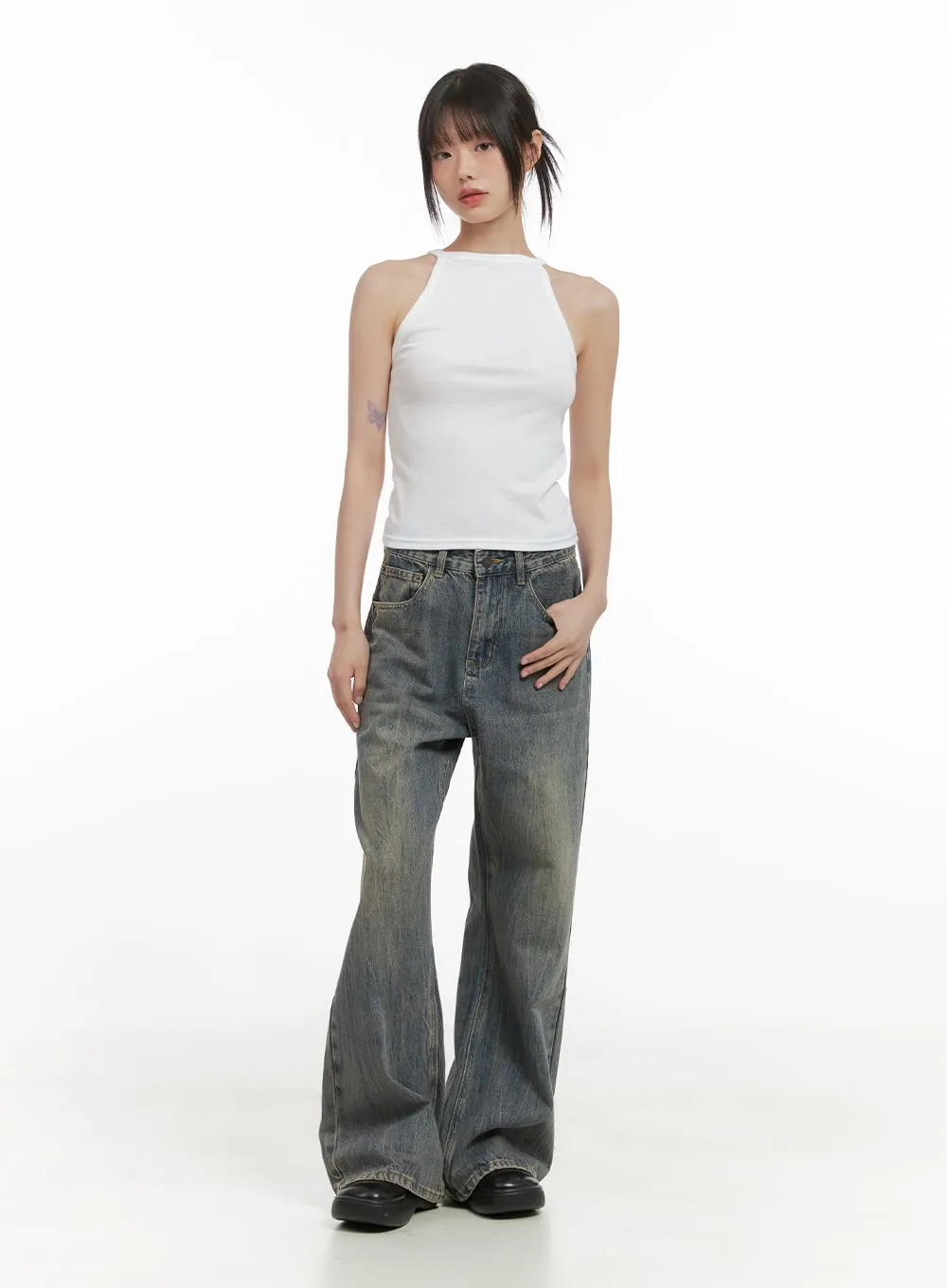 Callie Relaxed Bootcut Washed Denim Jeans CS412