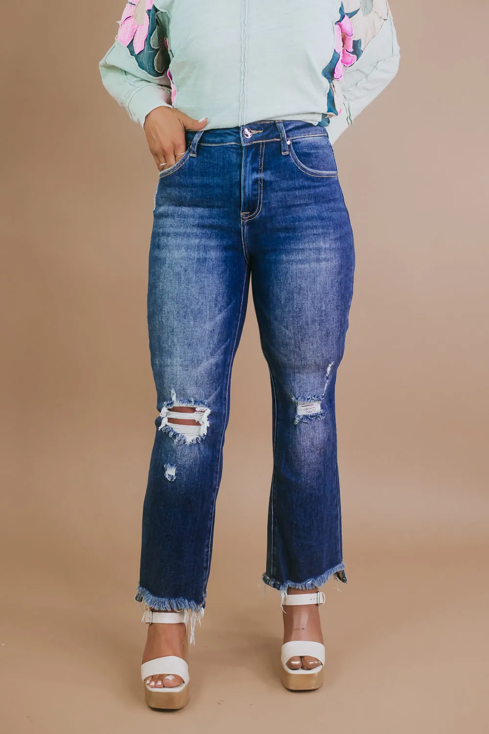 Corey Cropped High Rise Flare Jeans, Dark Risen