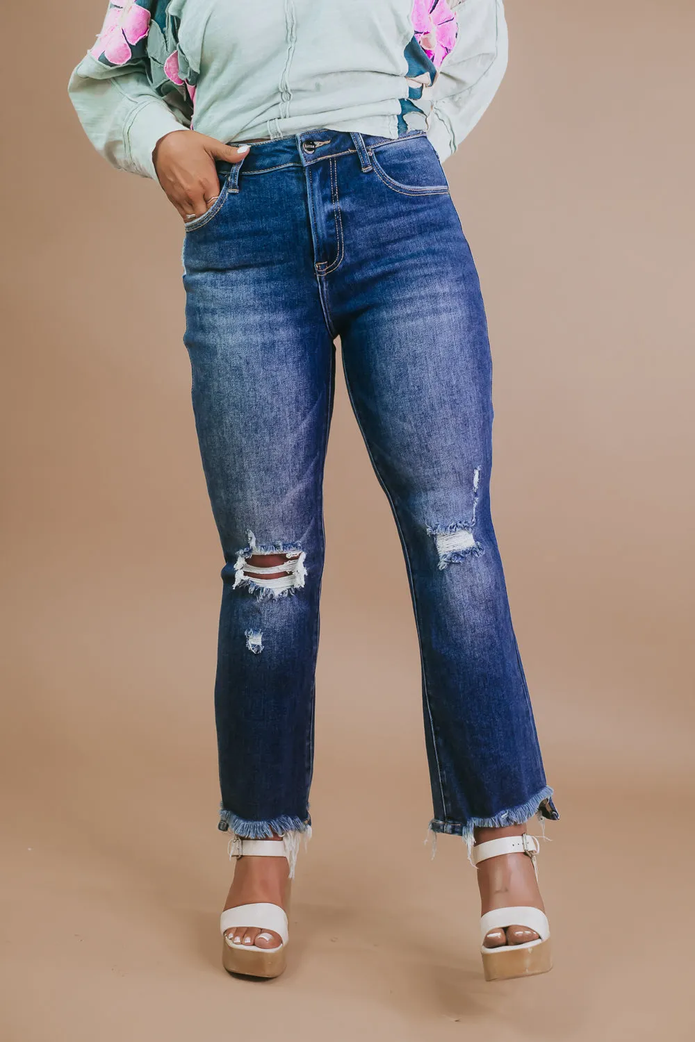 Corey Cropped High Rise Flare Jeans, Dark Risen