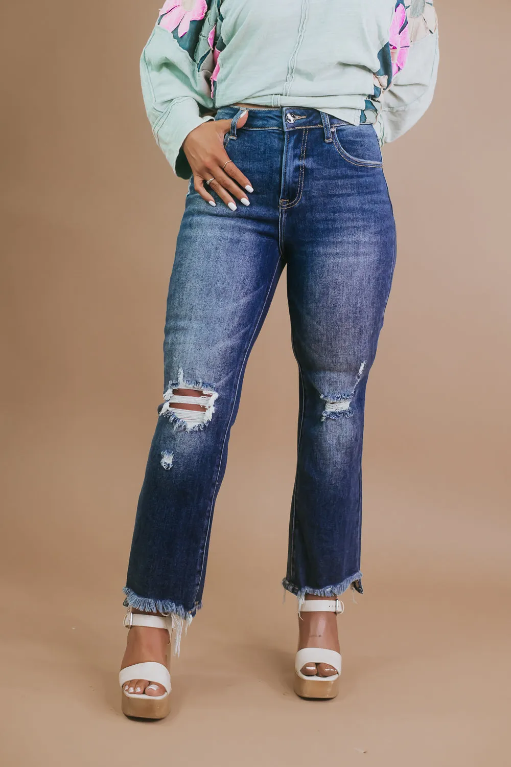 Corey Cropped High Rise Flare Jeans, Dark Risen