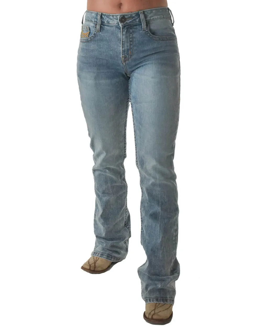 Cowgirl Tuff Denim Blues Natural Waist Bootcut Jean - Denim Blues