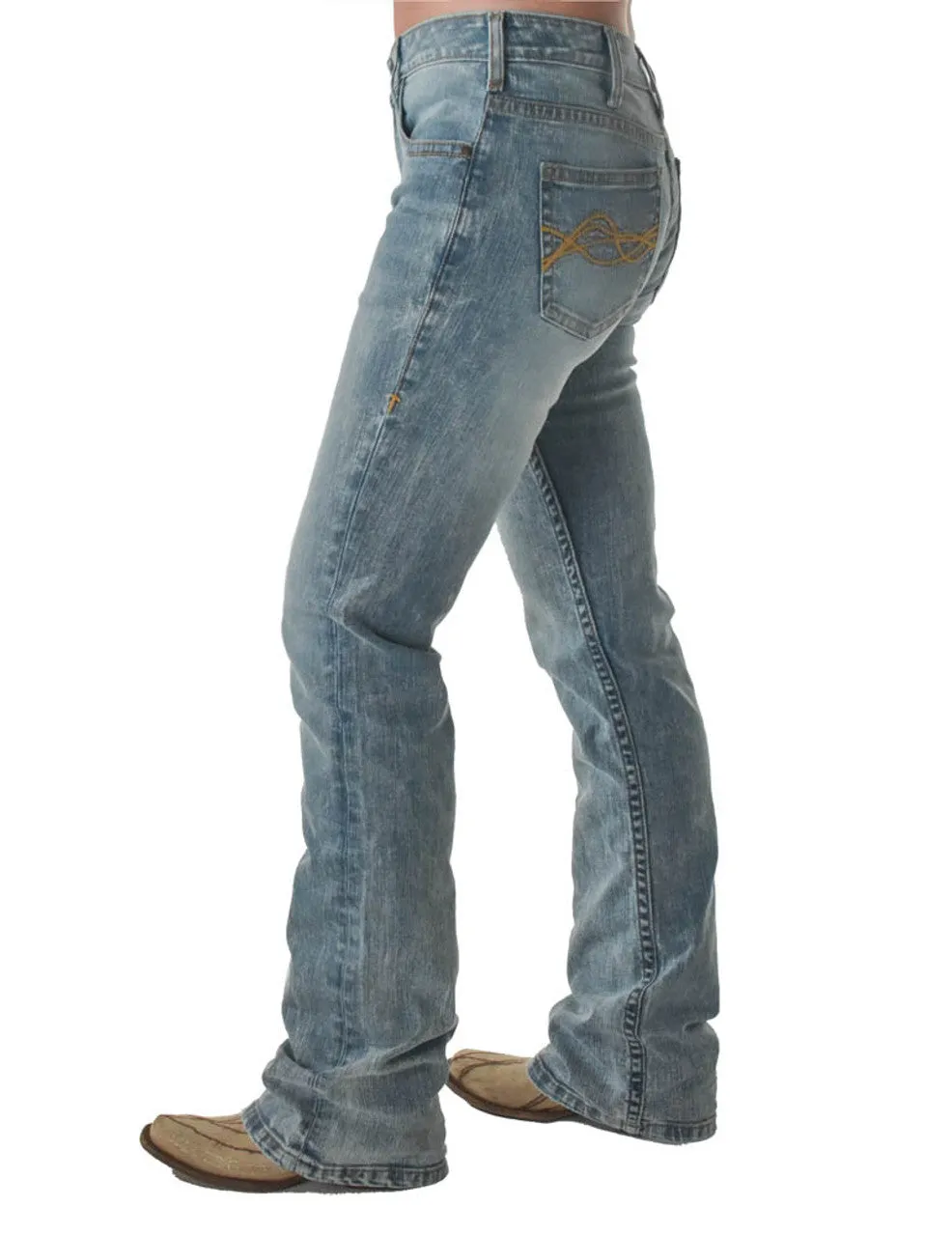 Cowgirl Tuff Denim Blues Natural Waist Bootcut Jean - Denim Blues