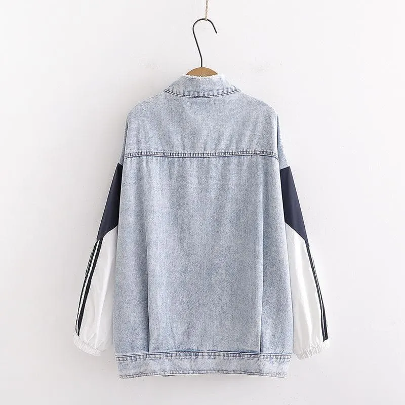 Denim Coat with Patchwork Sleeves