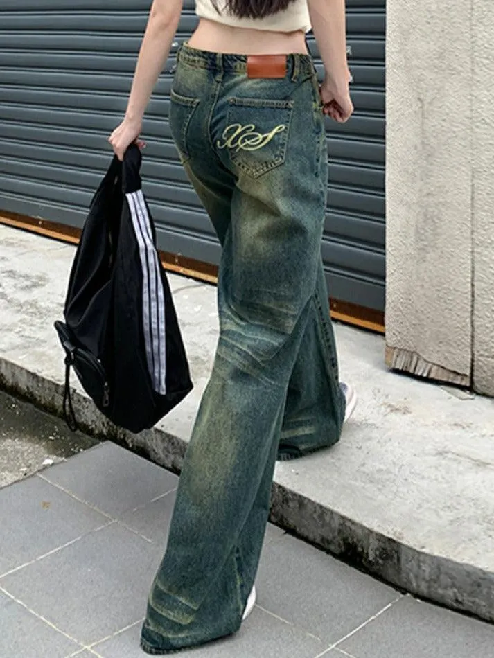 Distressed Washed Low Waist Lengthen Boyfriend Jeans