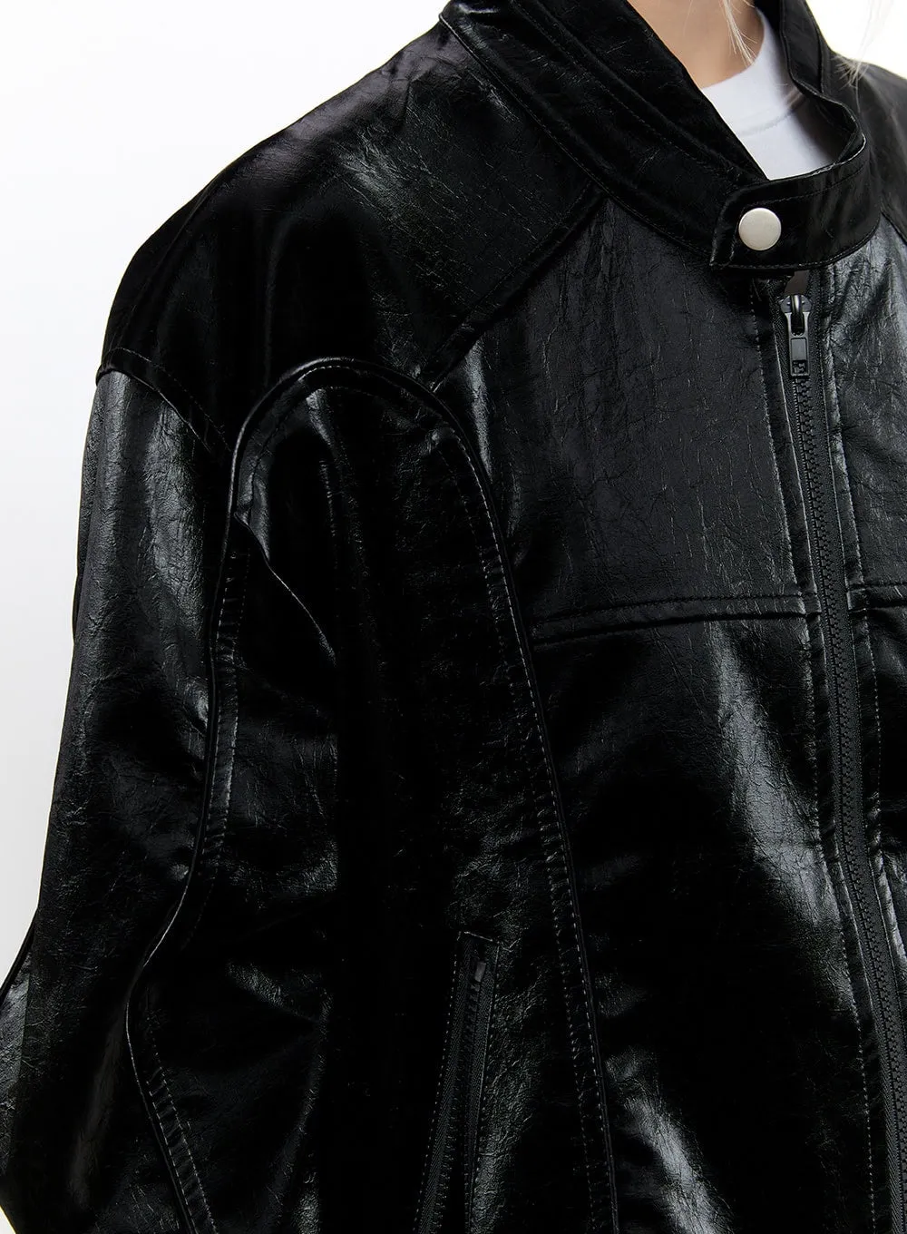 Edgy Oversized Faux Leather Jacket CO423