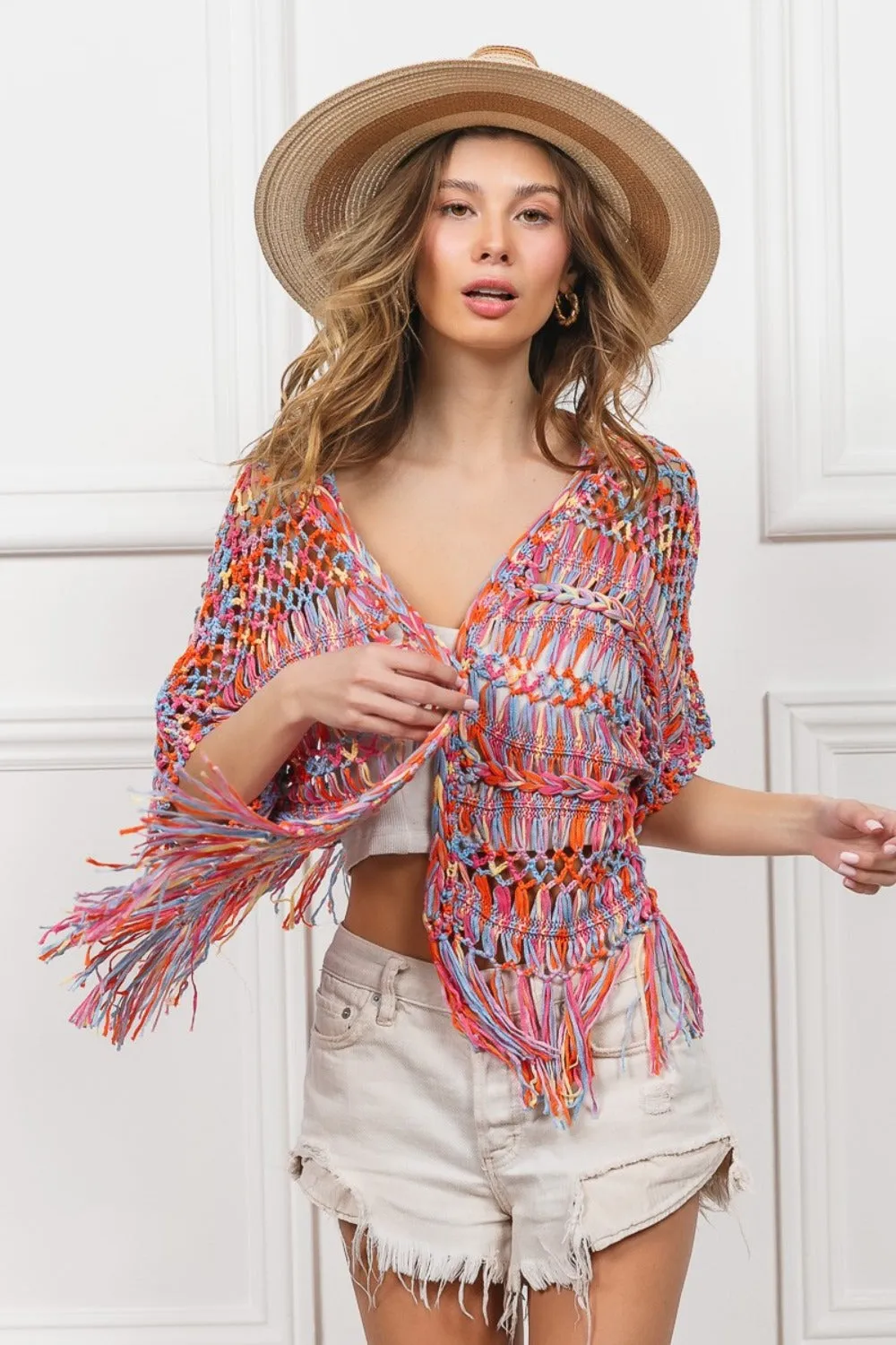 Fringed Crop Knit Cardigan