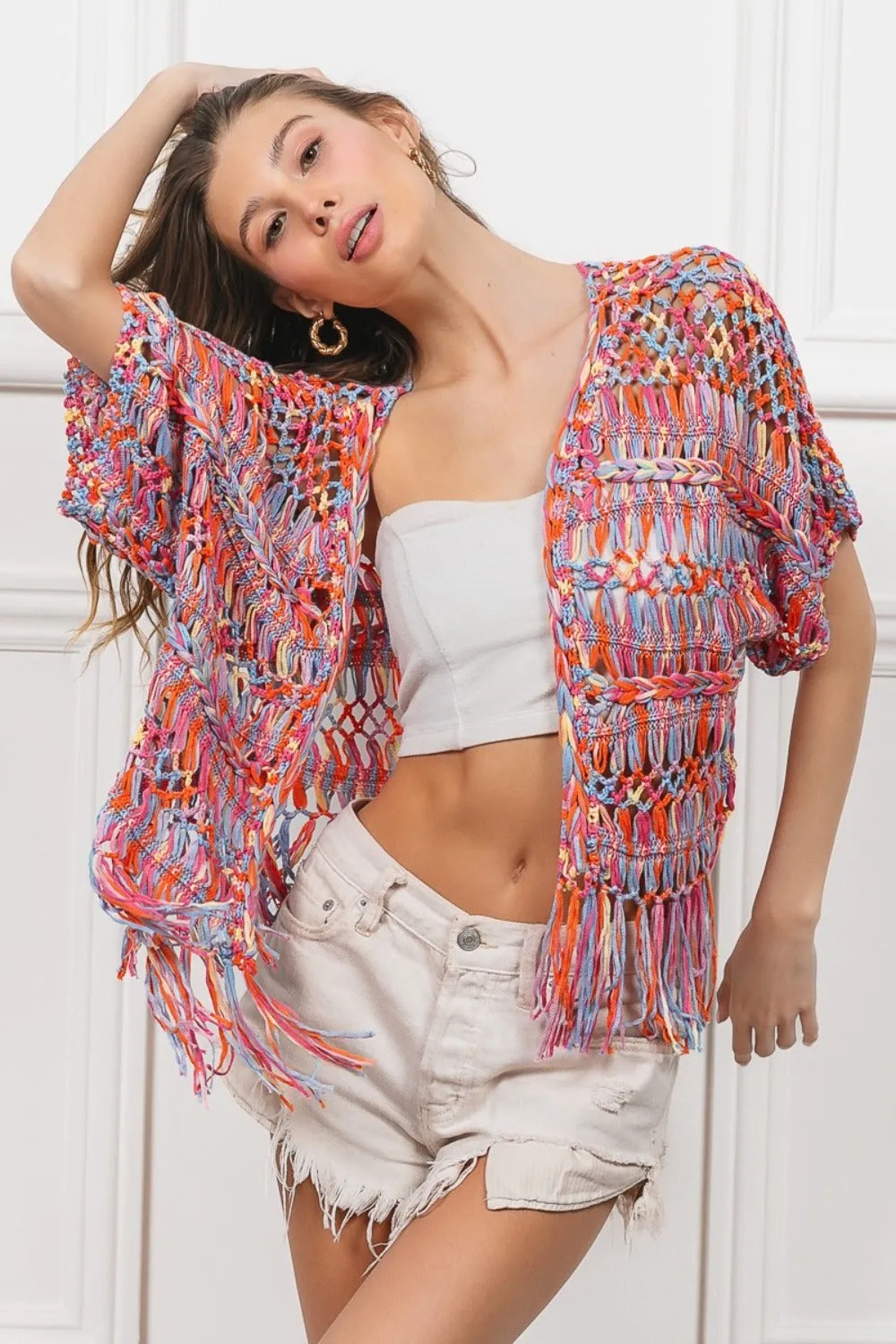 Fringed Crop Knit Cardigan