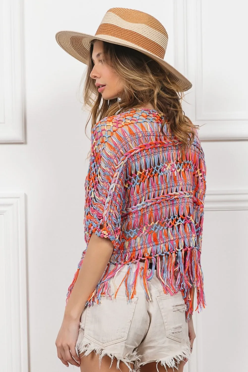 Fringed Crop Knit Cardigan