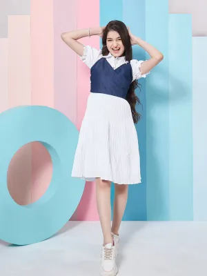 Girls Puff Sleeves Fit Flare Dress