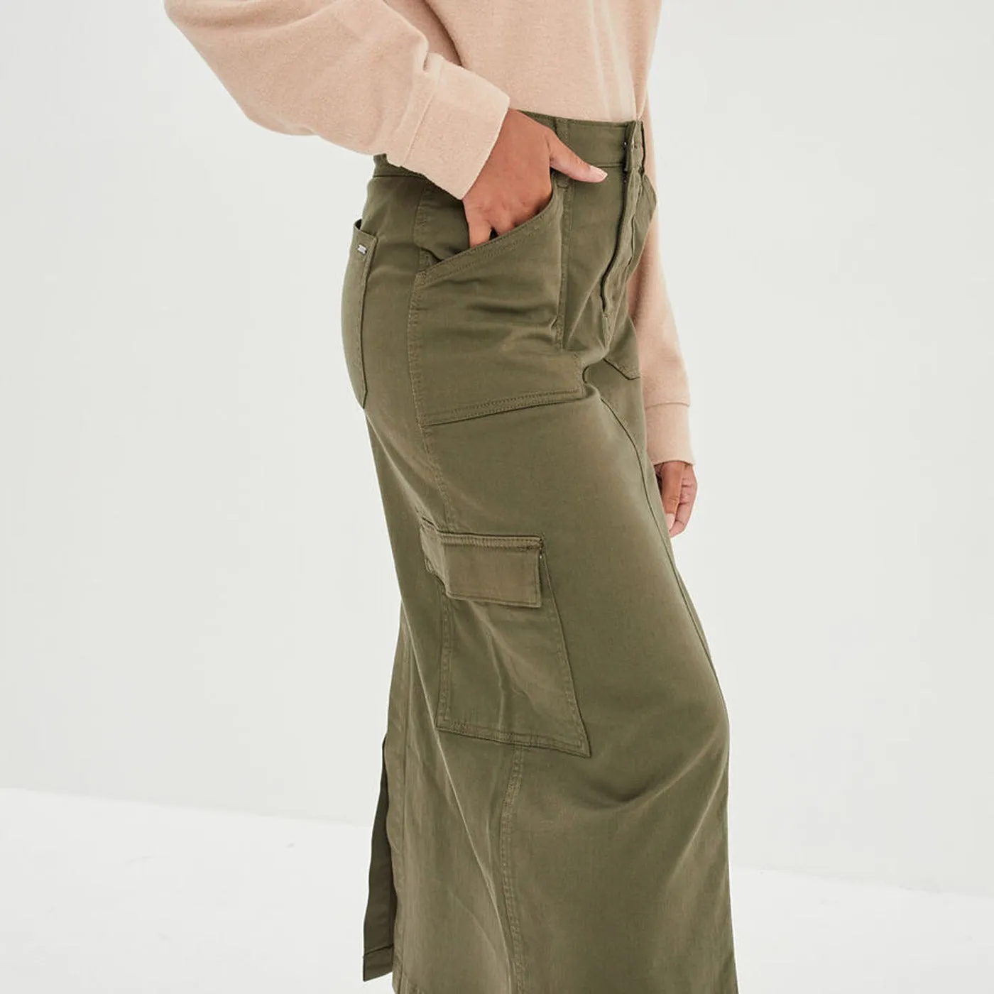 Green Cargo Midi Skirt