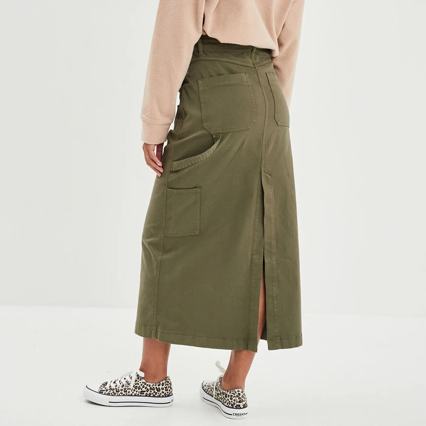 Green Cargo Midi Skirt