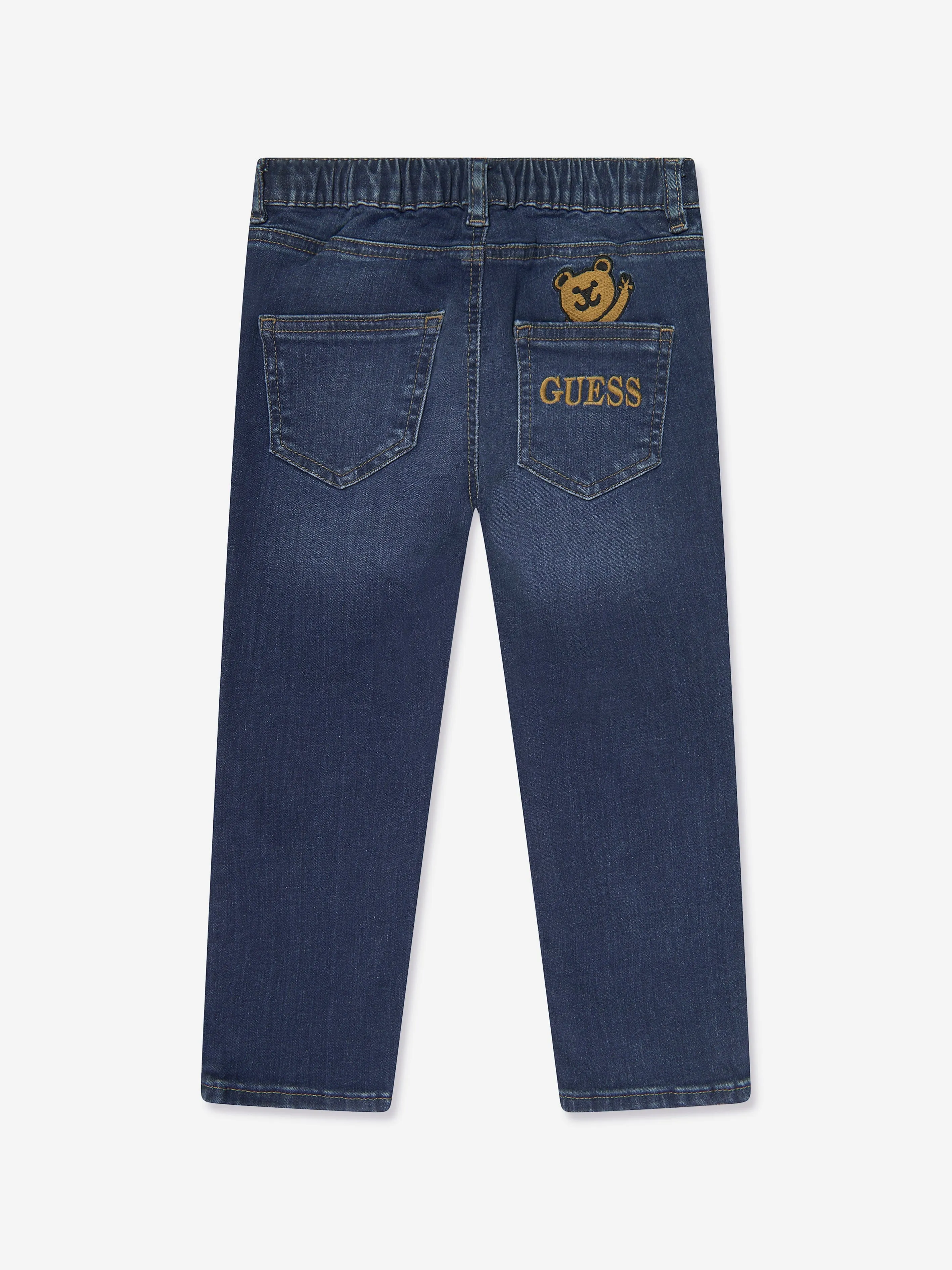 Guess Boys Embroidered Bear Jeans in Blue