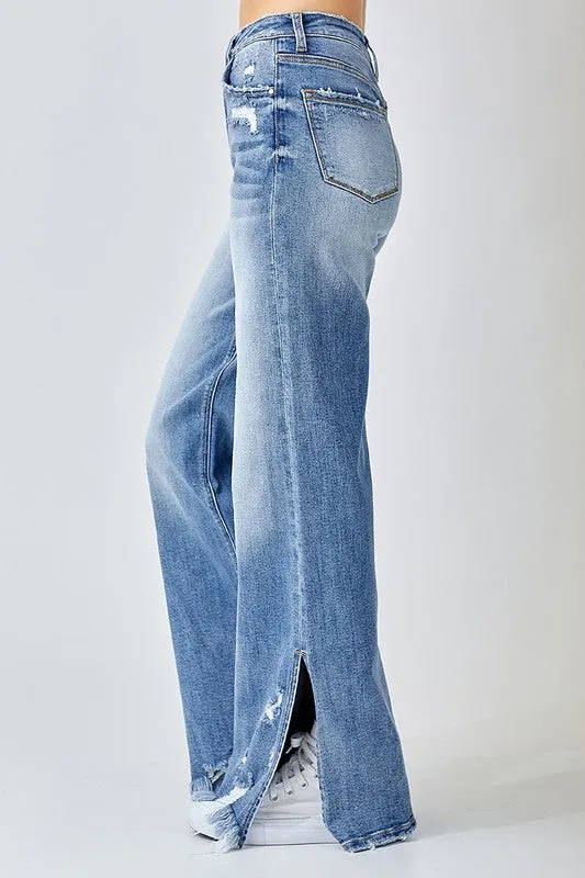 High Rise Slit Wide Leg Jeans