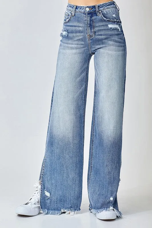 High Rise Slit Wide Leg Jeans