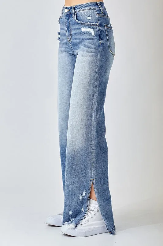 High Rise Slit Wide Leg Jeans