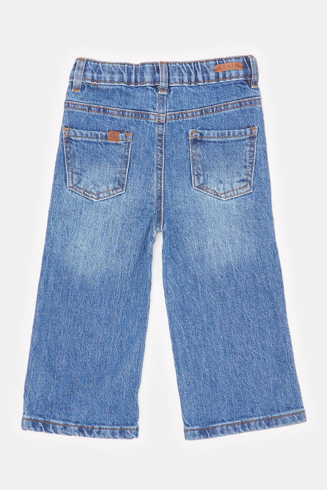 Infant Girls Blue Wide Leg Patch Pocket Jeans