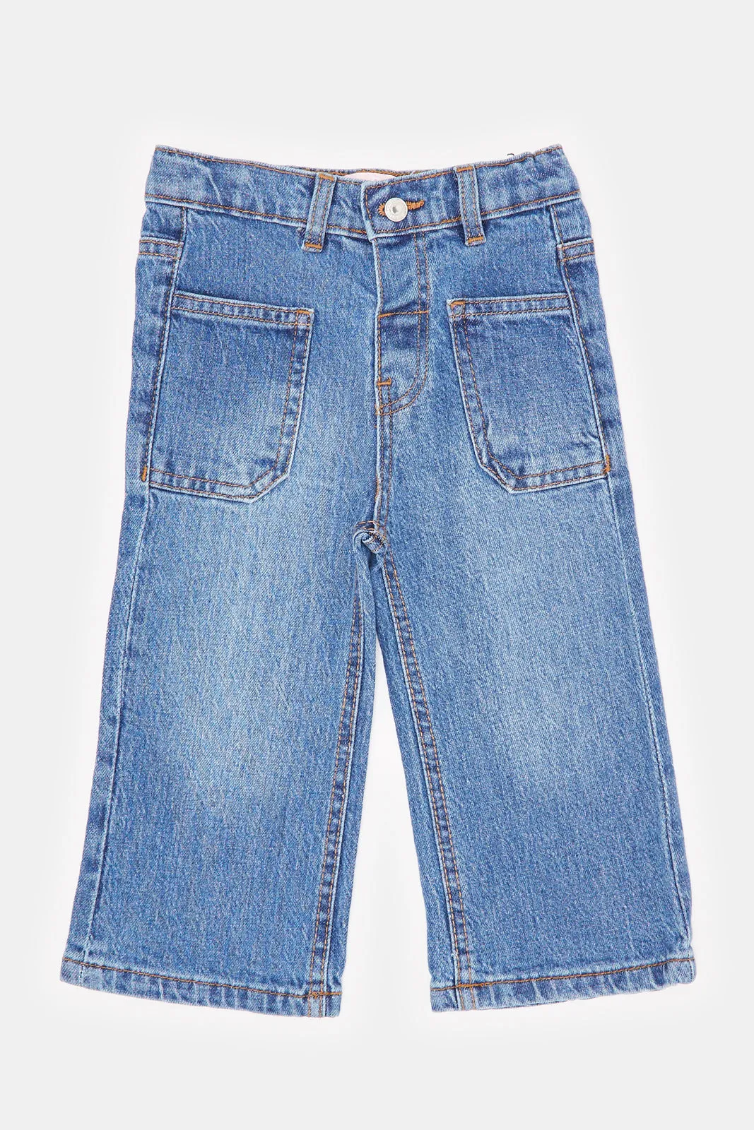 Infant Girls Blue Wide Leg Patch Pocket Jeans