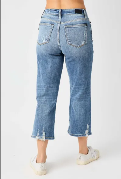 Judy Blue Hi Waist Button Fly Cropped Jeans