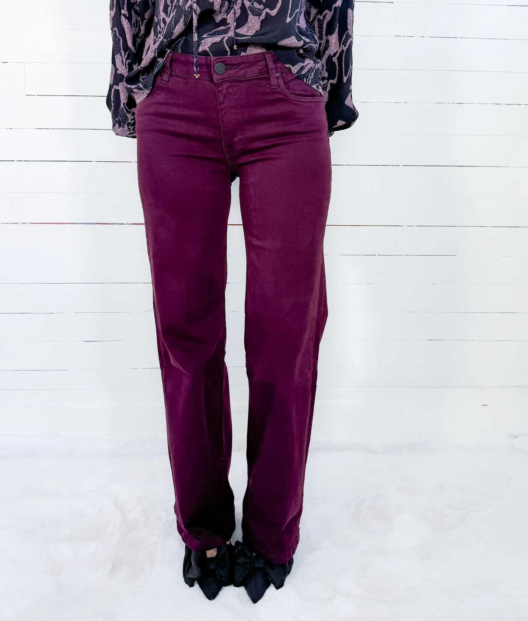 Kut Eggplant High Rise Wide Leg Jeans