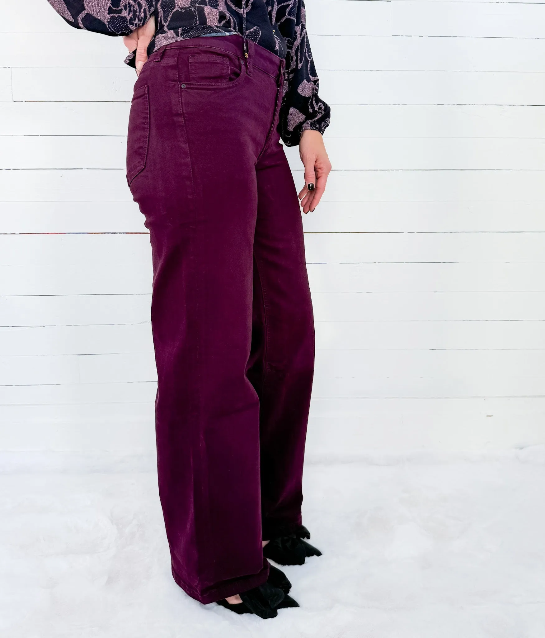 Kut Eggplant High Rise Wide Leg Jeans