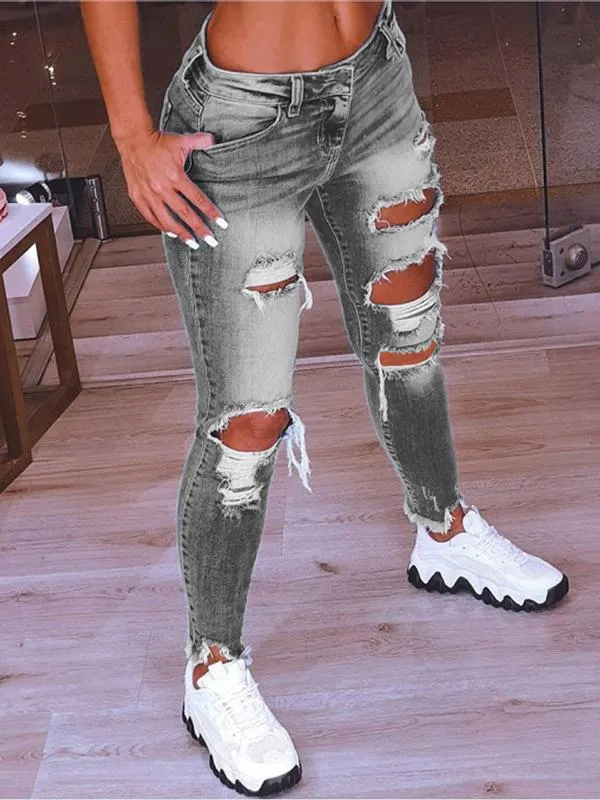 Low-Rise Hip-Lift Ripped Stretch Jeans for Women