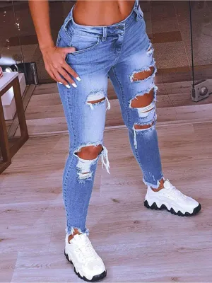 Low-Rise Hip-Lift Ripped Stretch Jeans for Women