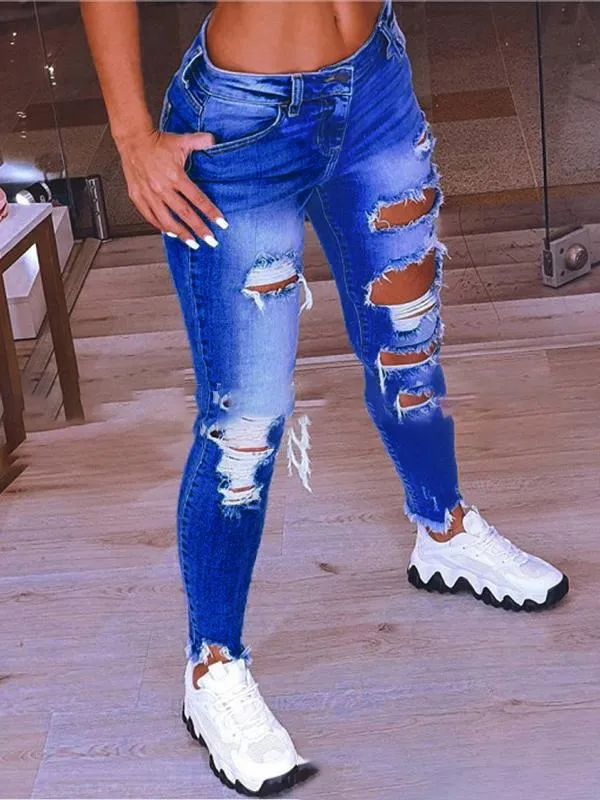 Low-Rise Hip-Lift Ripped Stretch Jeans for Women