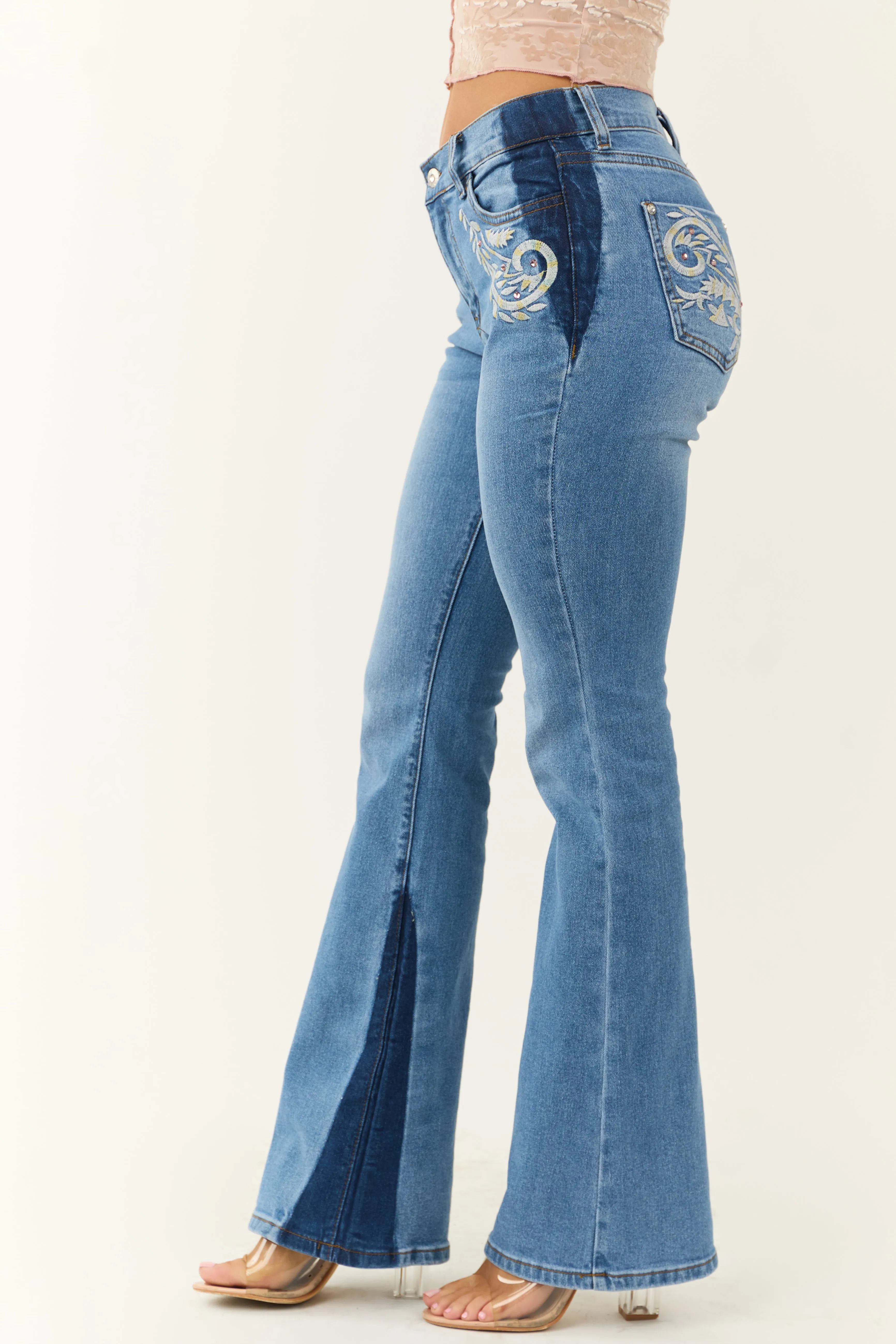 Medium Wash Embroidered Western Bootcut Jeans