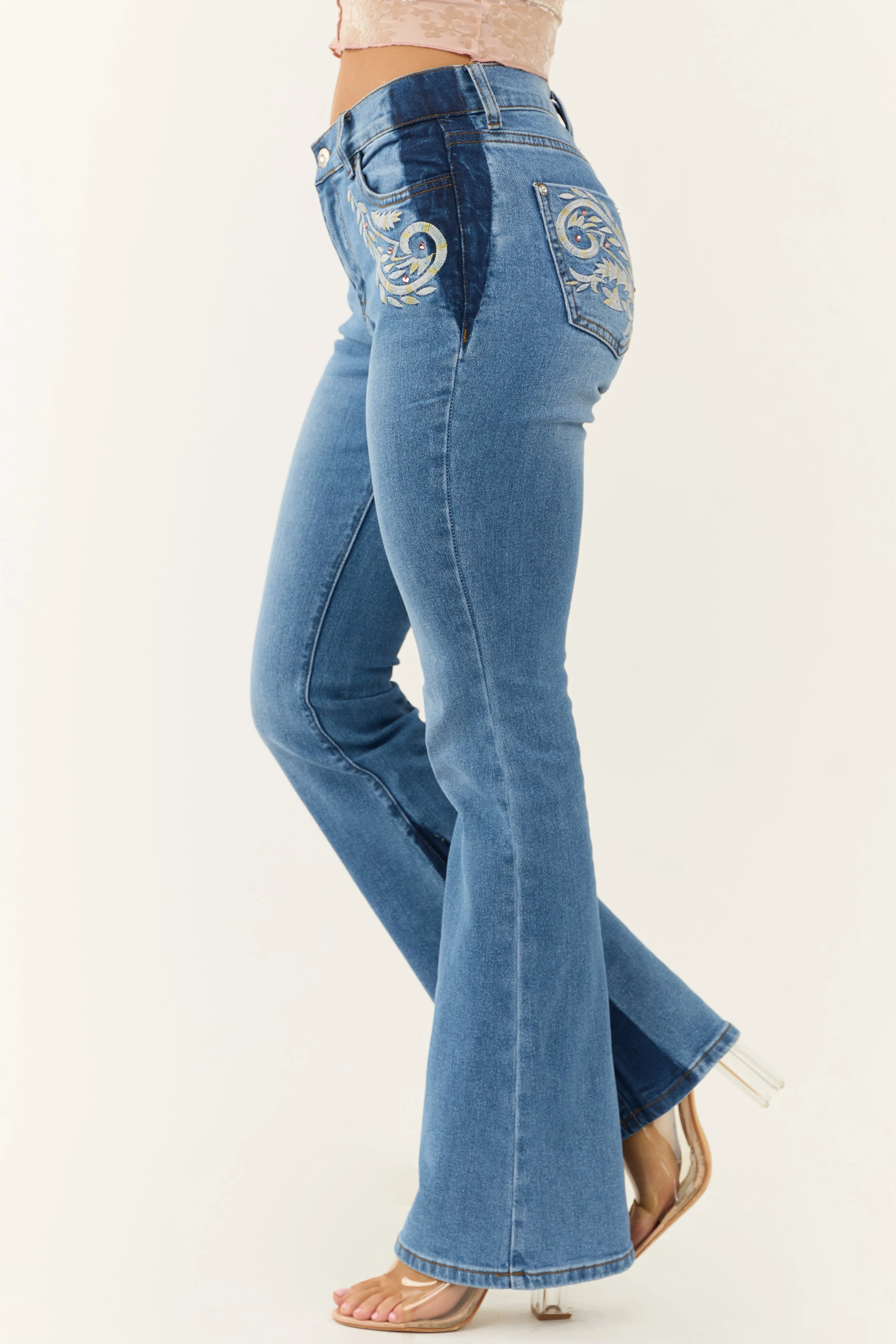 Medium Wash Embroidered Western Bootcut Jeans