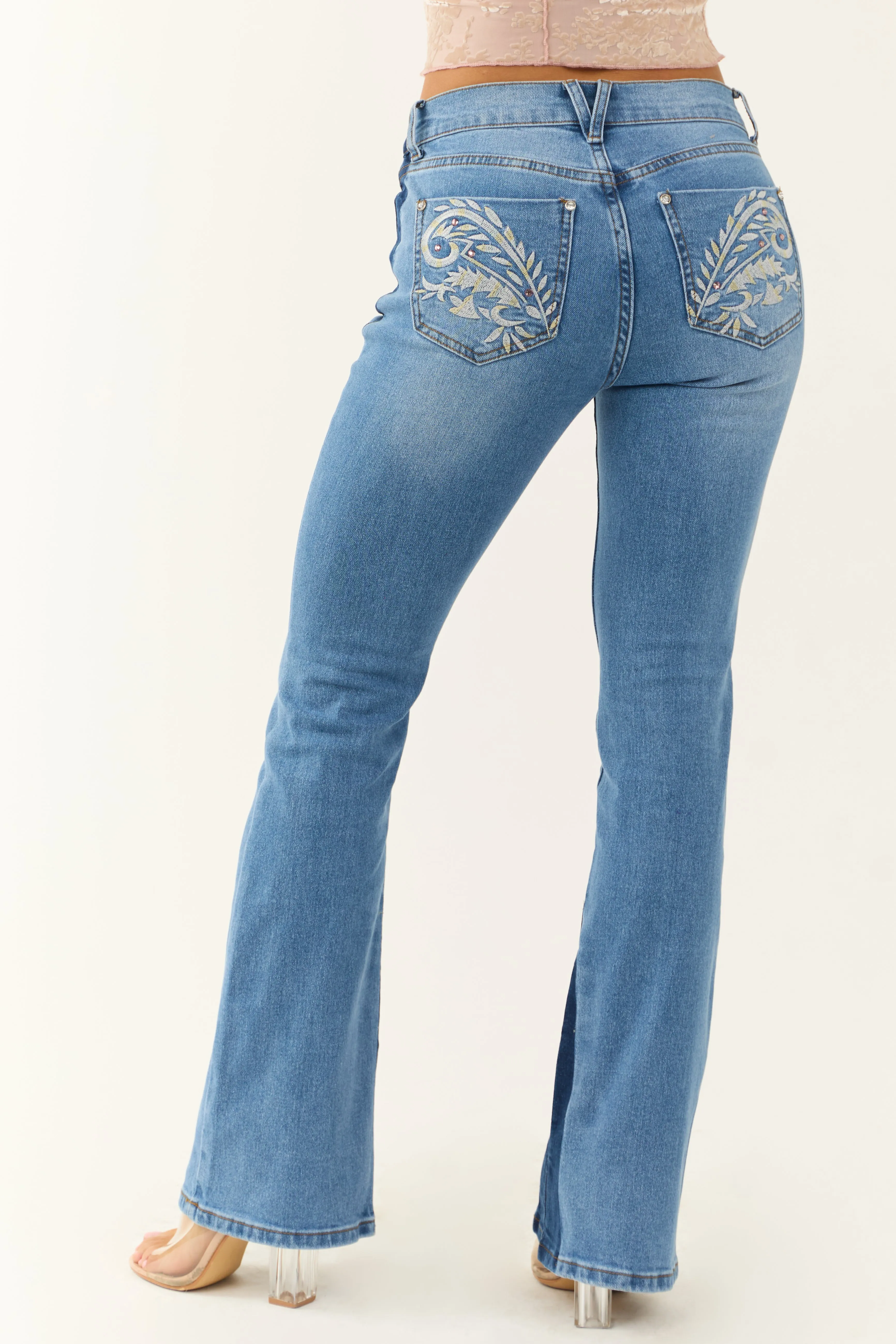 Medium Wash Embroidered Western Bootcut Jeans