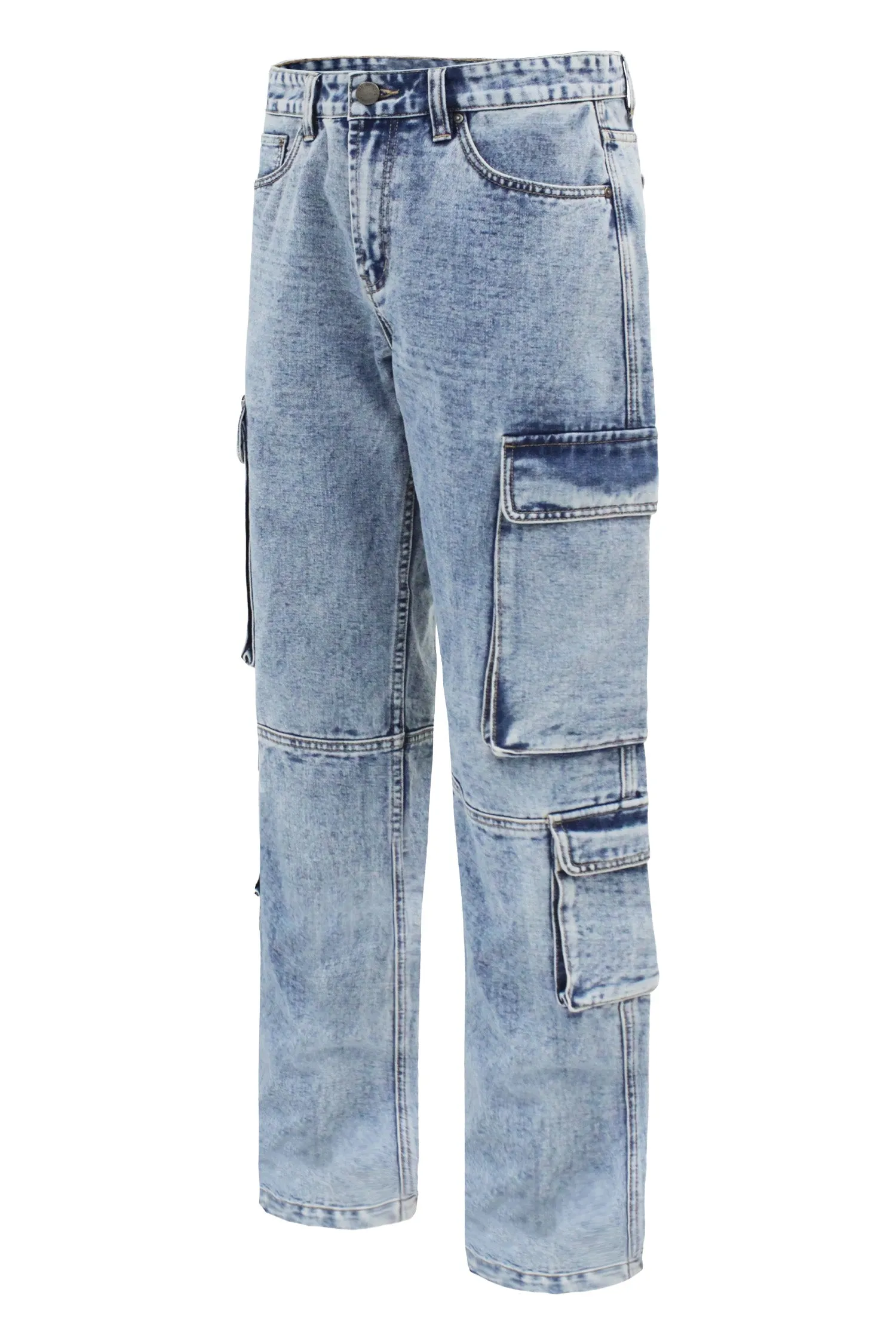 Men's Baggy Fit Multi Cargo Pocket Jeans