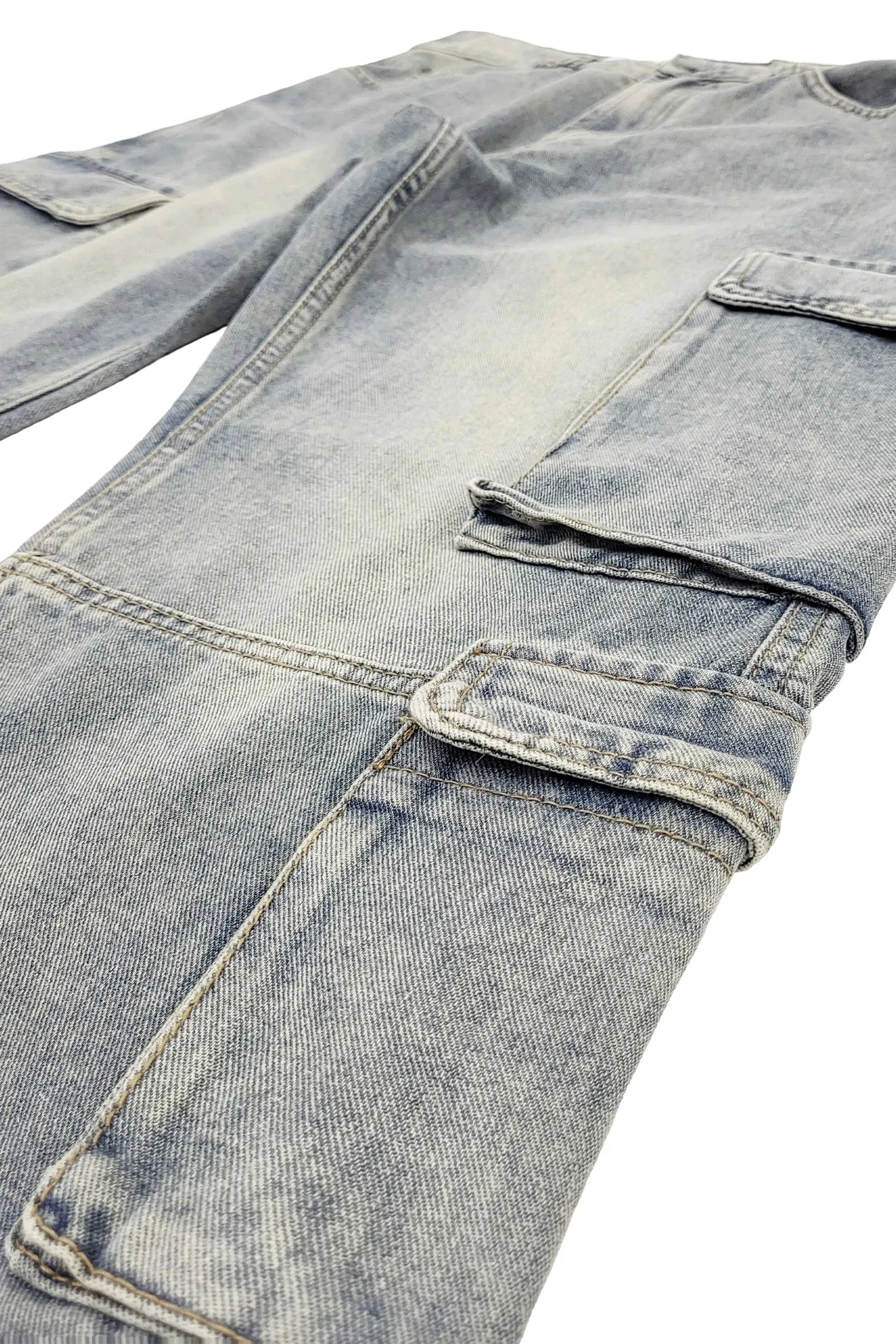 Men's Baggy Fit Multi Cargo Pocket Jeans