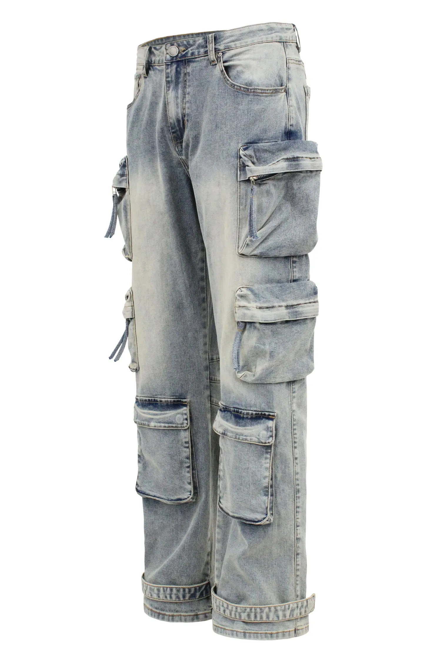 Men's Baggy Fit Multi Pocket Cargo Denim Jeans