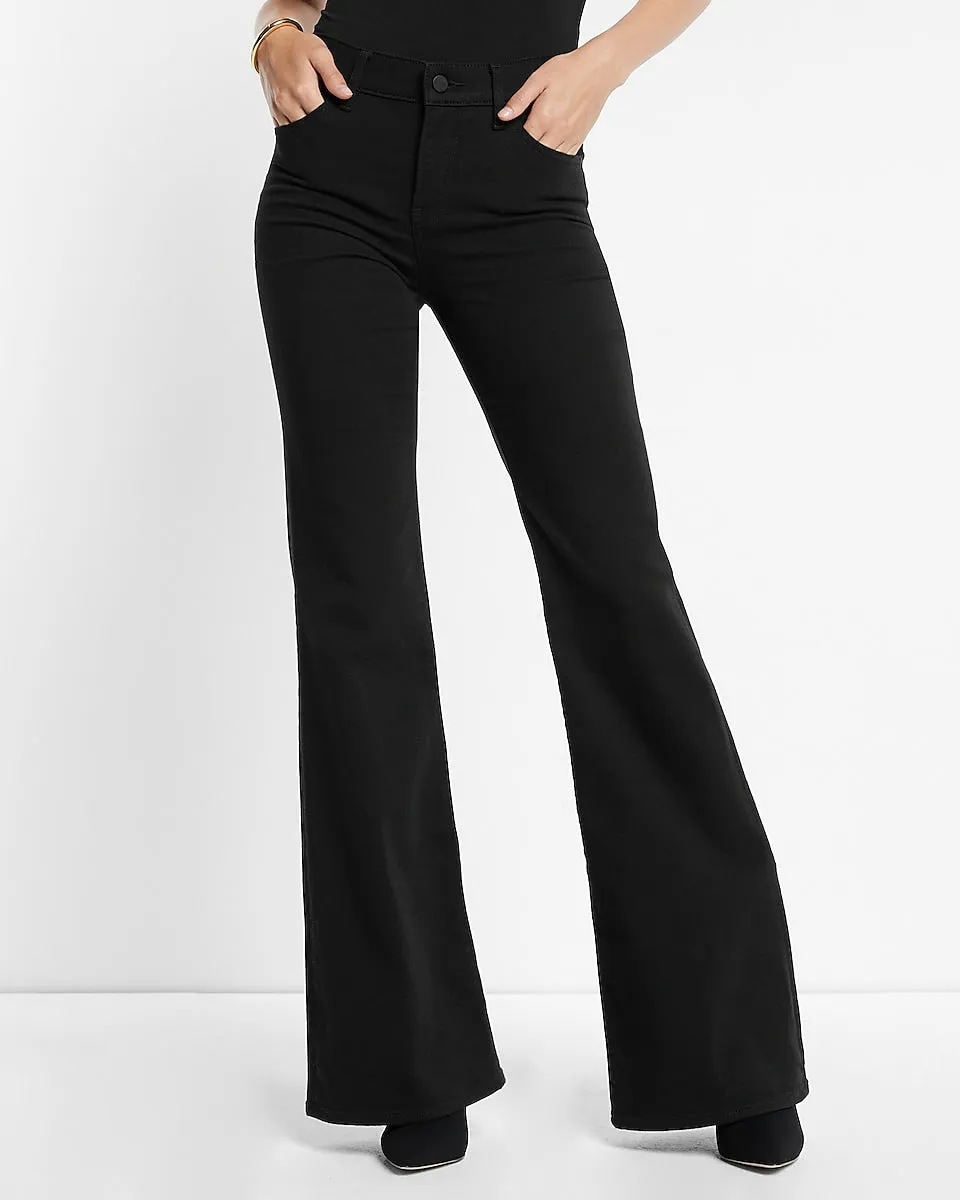 Mid Rise Black 70S Flare Jeans in Pitch Black